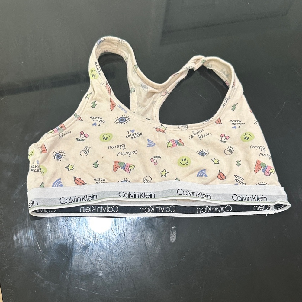 FREE WITH ANY PURCHASE Calvin Klein Kids Cream Sports Bra with Colorful Print